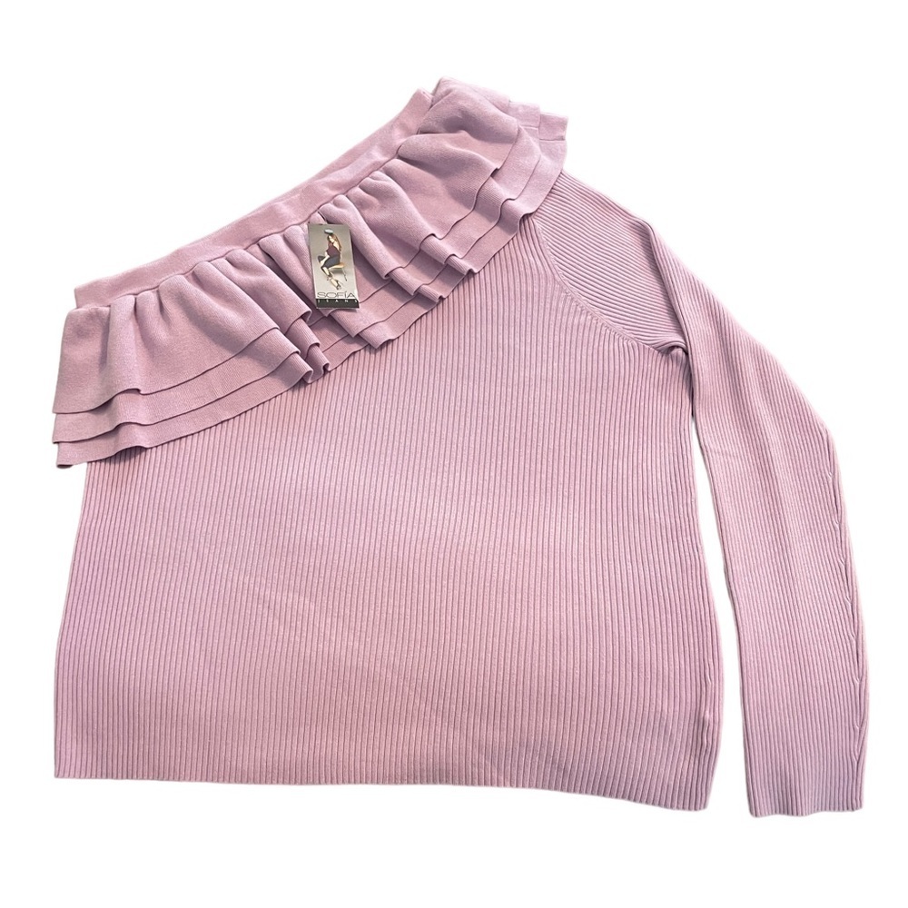 🔥💜NWT Sofia Vergara 2X one shoulder lavender sweater. Super soft & stretchy!